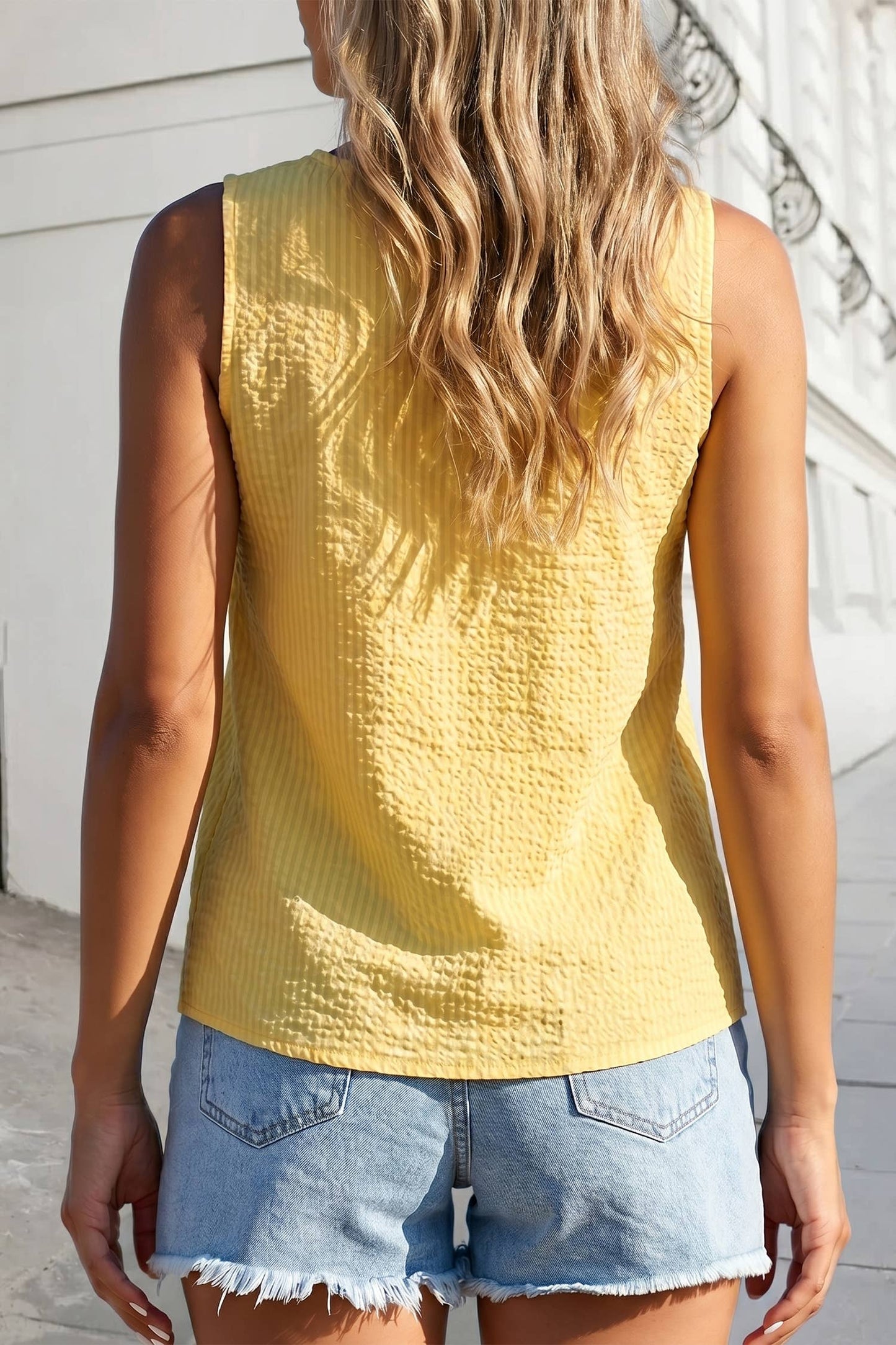 Solid Bow Tie V Neck Pleated Tank