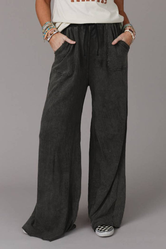 Washed Drawstring Wide Leg Pants