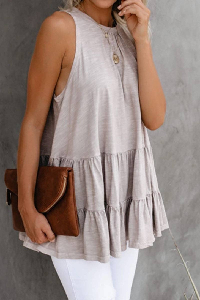 Round Neck Ruffled Hem Top