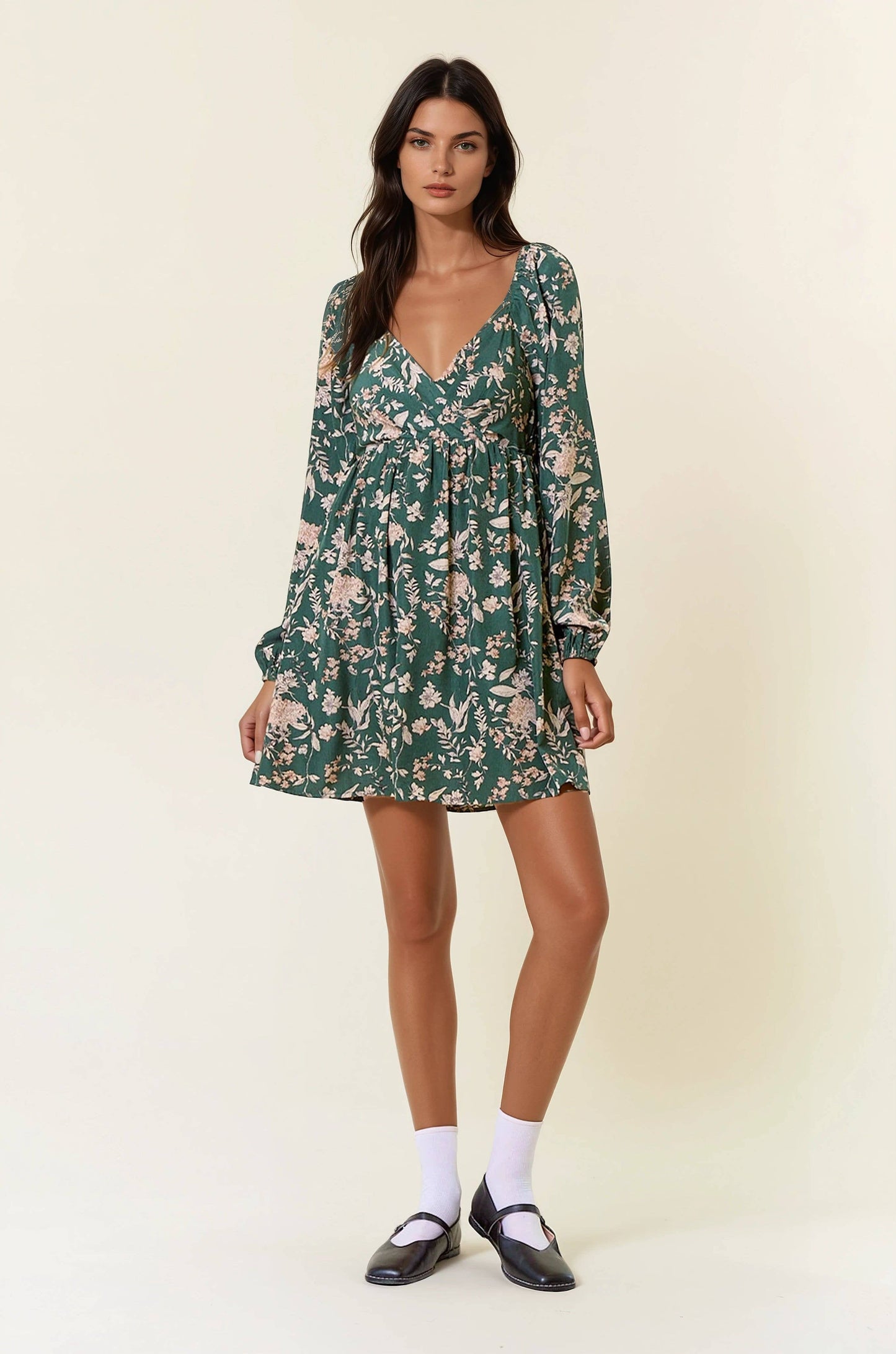 FLORAL LONG SLEEVE MINI DRESS