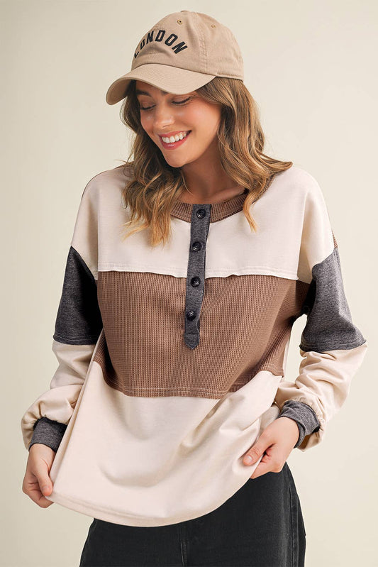 Color Block Waffled Patch Henley Top