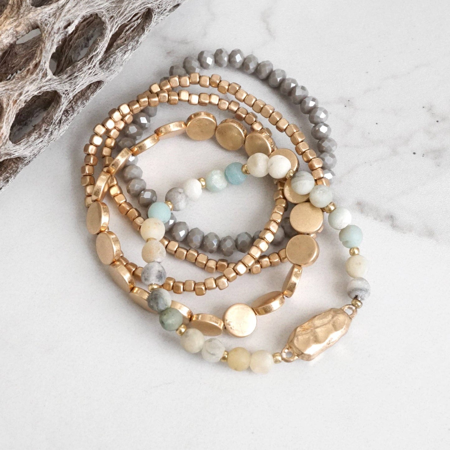 5 piece Boho Beaded Bracelets Stack Amazonite