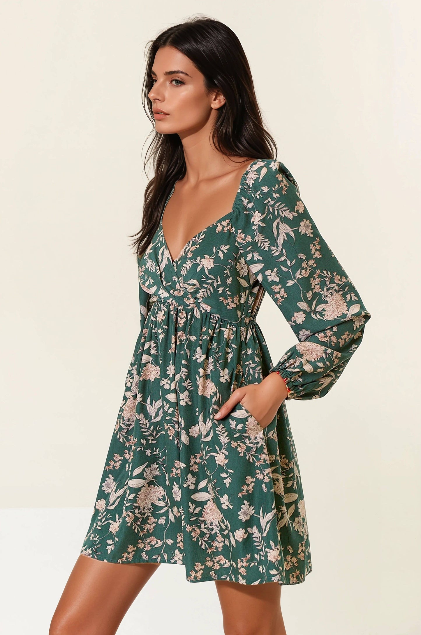 FLORAL LONG SLEEVE MINI DRESS