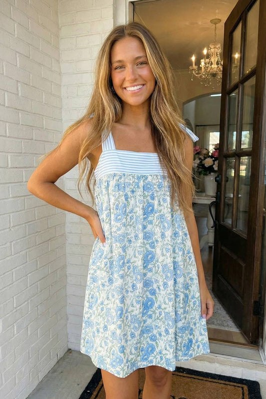 Floral Bow-Knot Strap Mini Dress