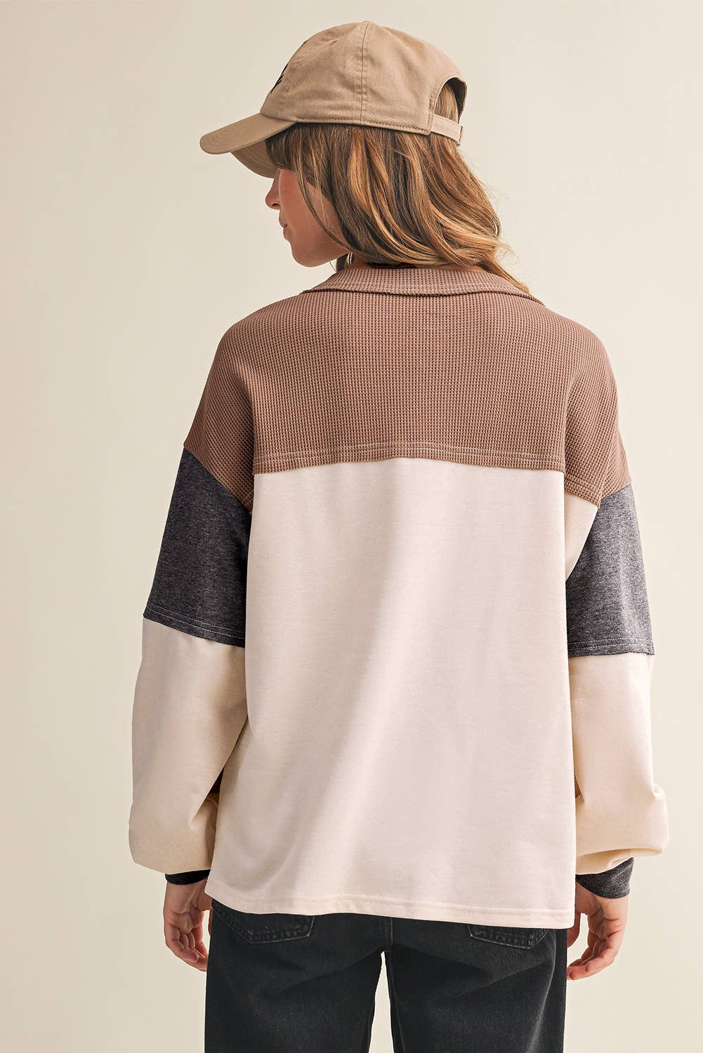Color Block Waffled Patch Henley Top