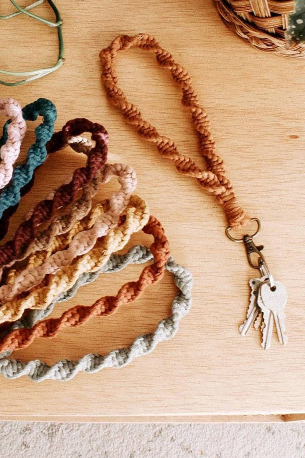 Khaki Twist Braided Wristlet Keychain