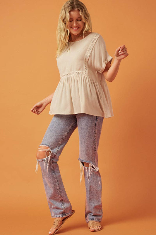 Crochet Trimmed Babydoll Top