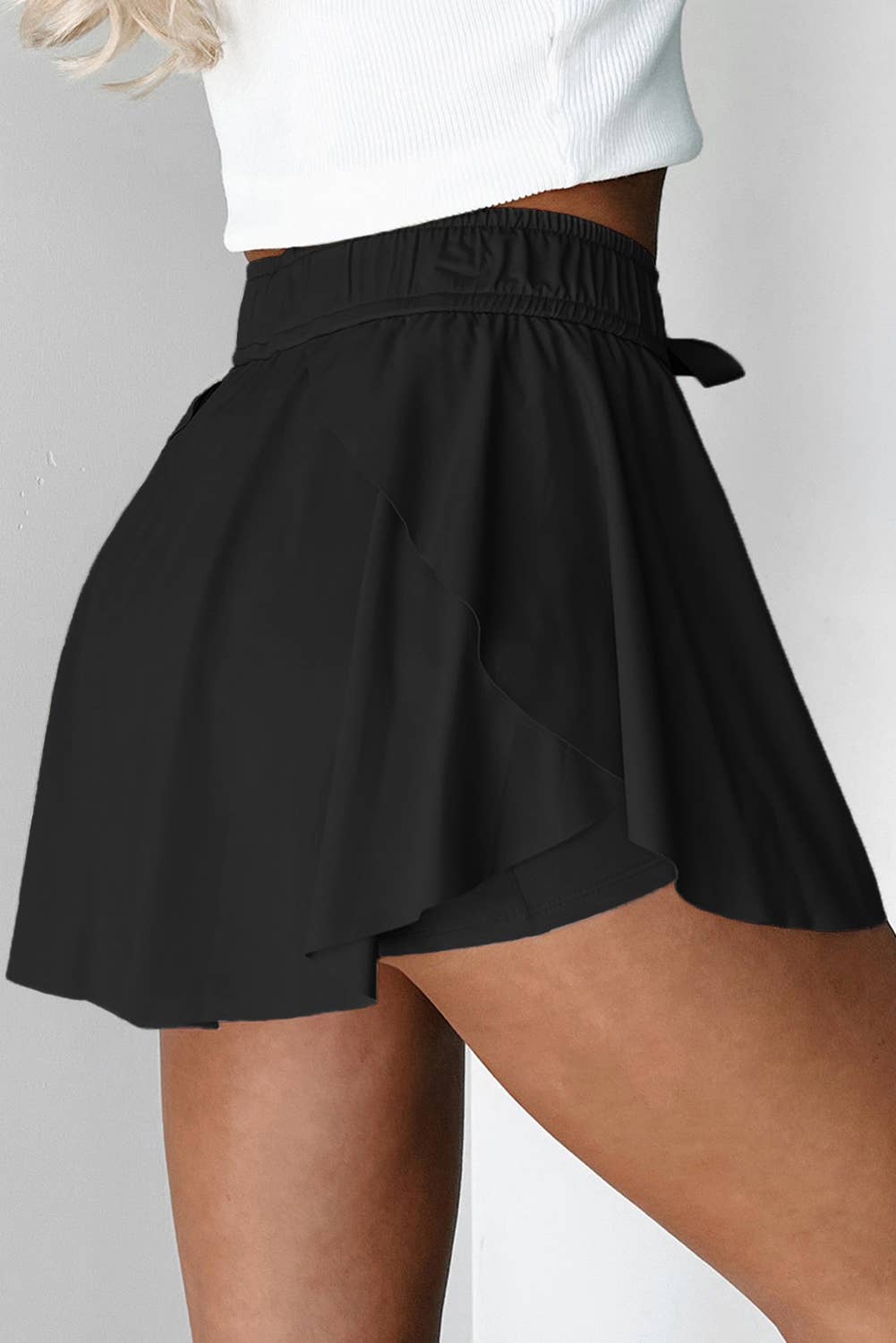 High Waist Drawstring Lined Sports Skorts