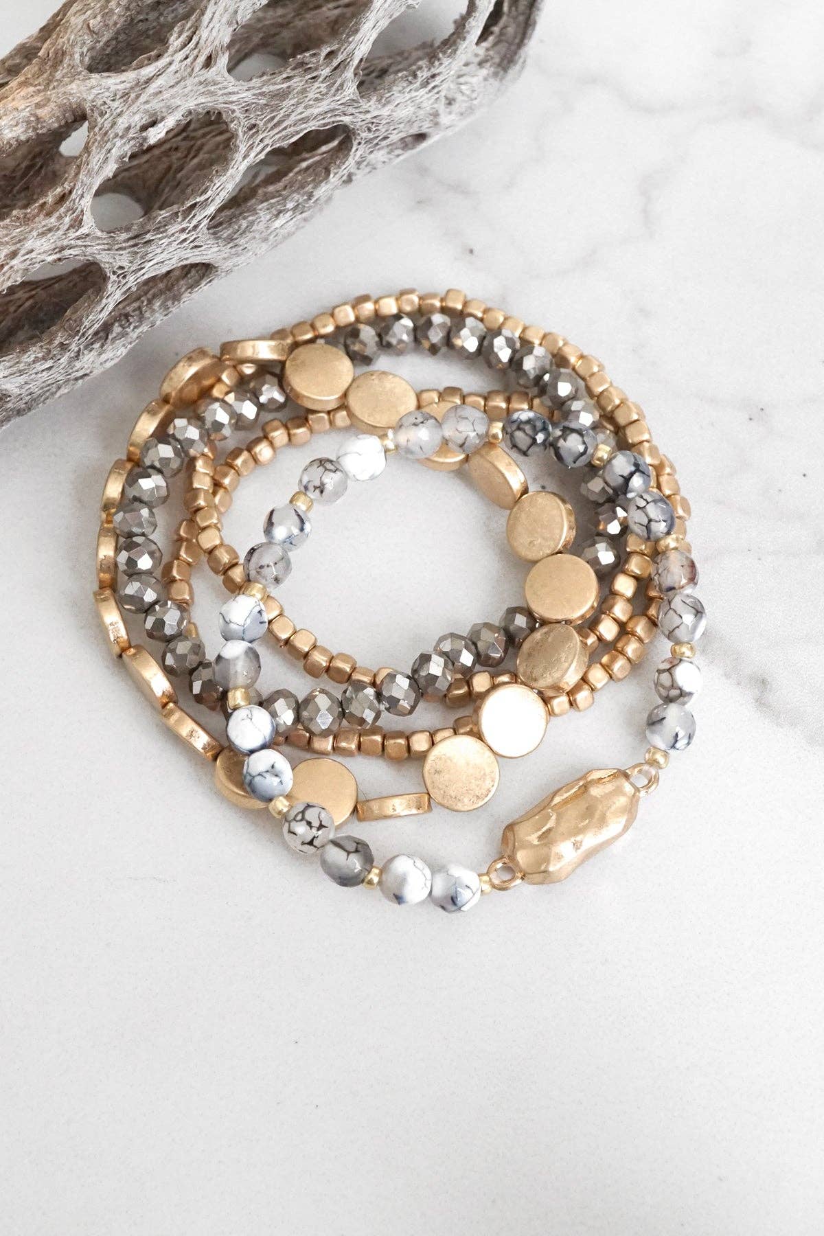 5 piece Boho Beaded Bracelets Stack Jasper