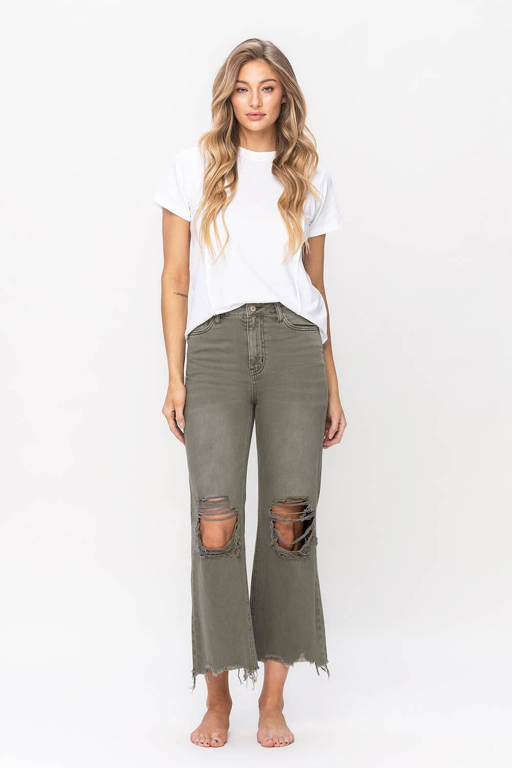 90'S VINTAGE SUPER HIGH RISE CROP FLARE JEANS