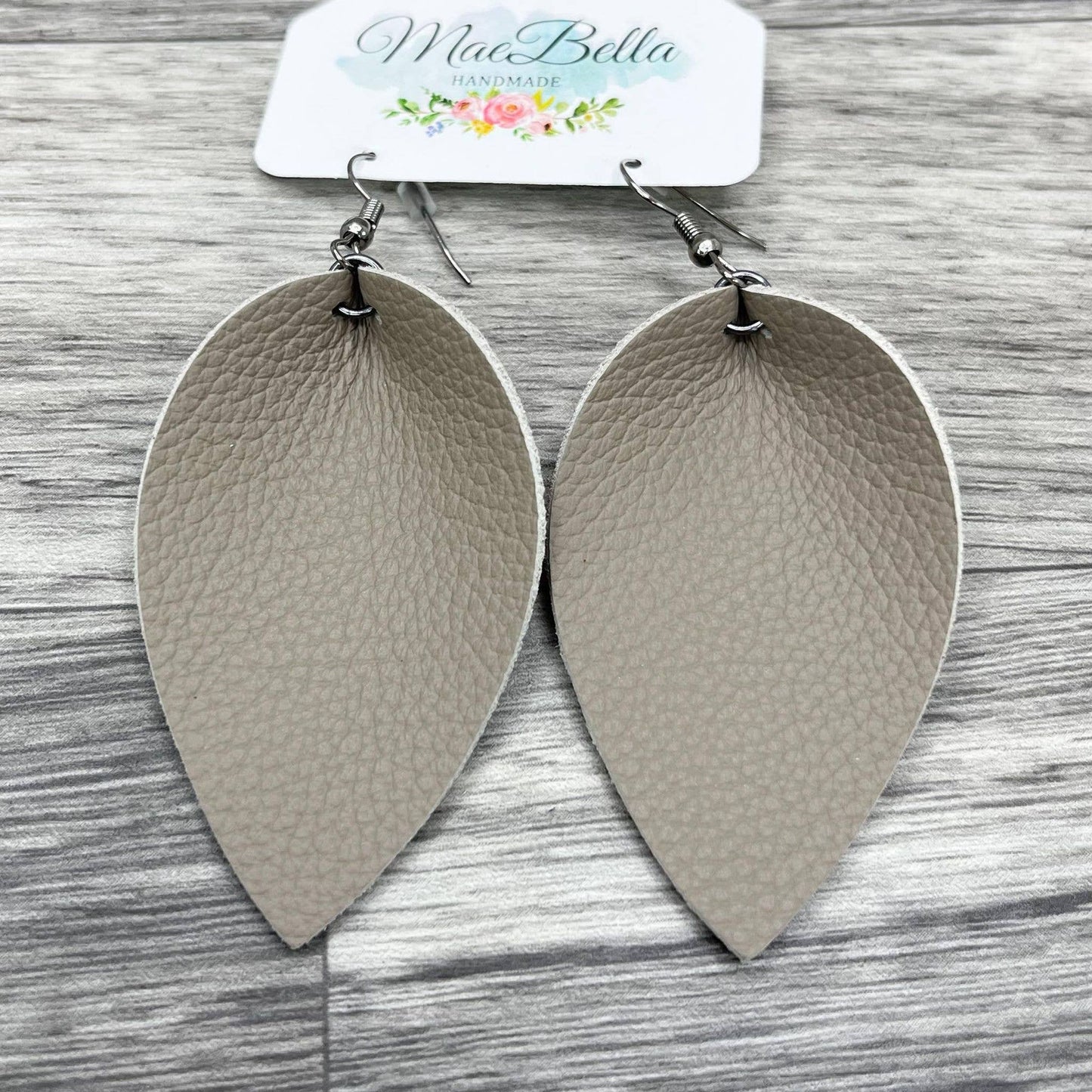 Leather Earrings 2.5" Petal Neutral Shimmer