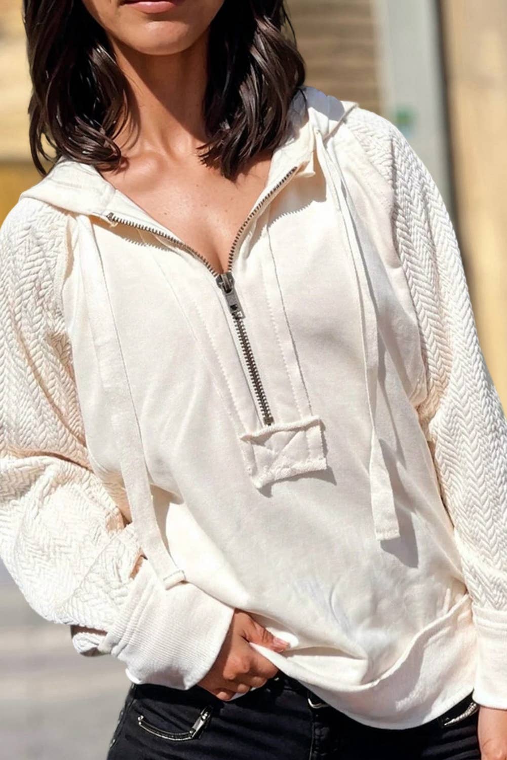 Half Zip Patchwork Hoodie