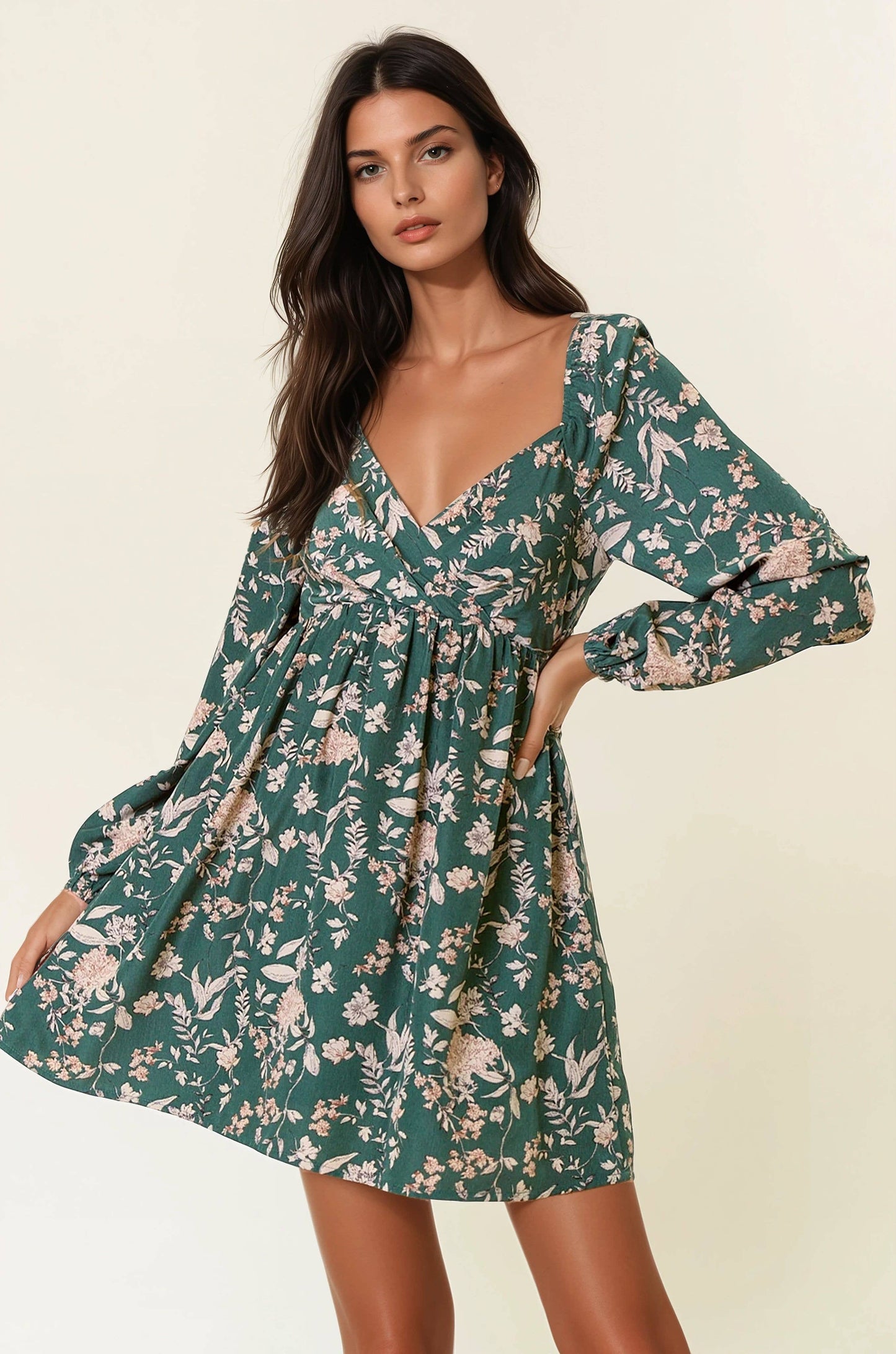 FLORAL LONG SLEEVE MINI DRESS