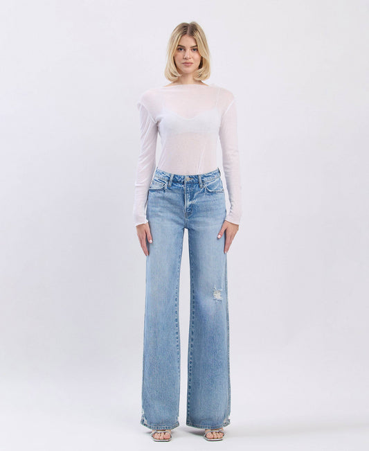 SUPER HIGH RISE BAGGY WIDE LEG JEANS