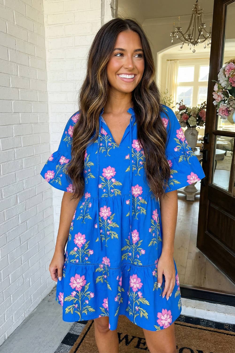 V Neck Flower Dress