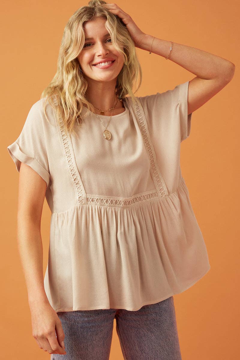 Crochet Trimmed Babydoll Top