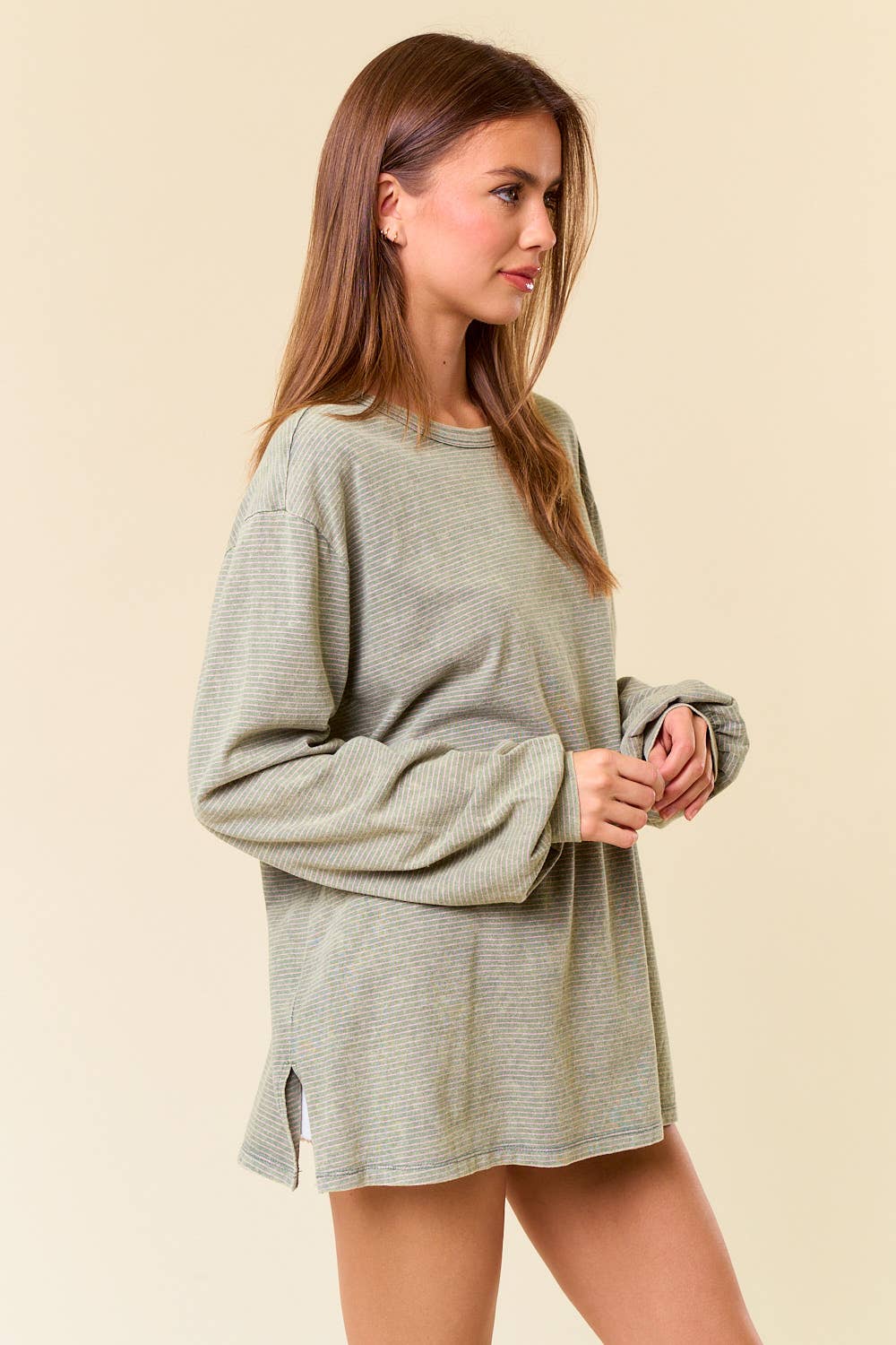 Vintage Washed Stripe Long Sleeve Over-Sized Tee