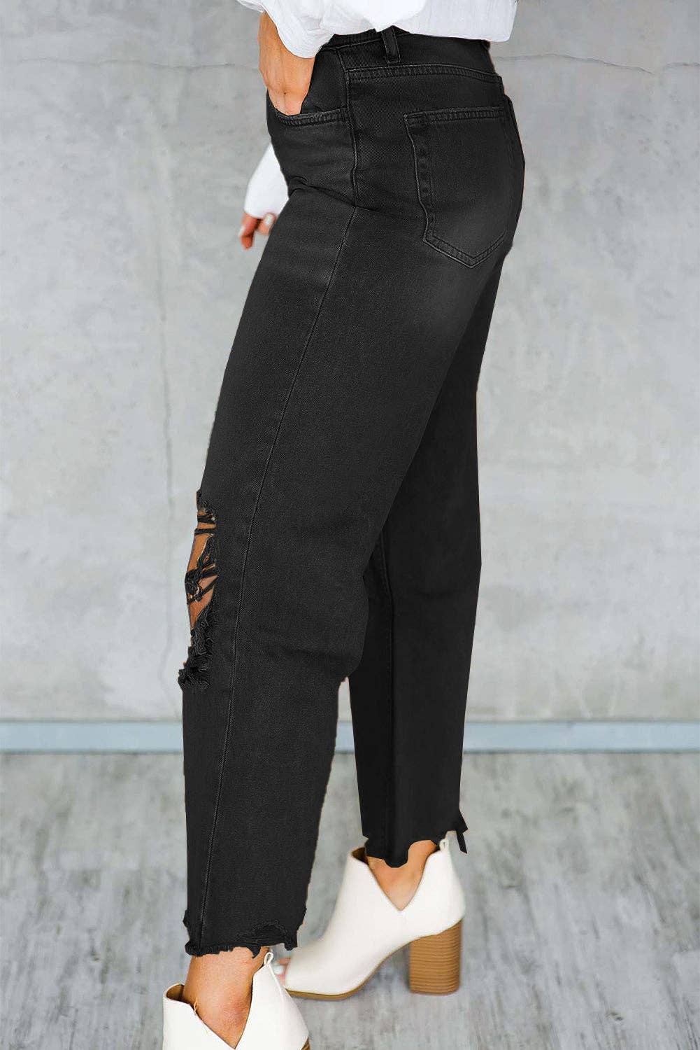 Distressed High Waist Cropped Flare Jeans