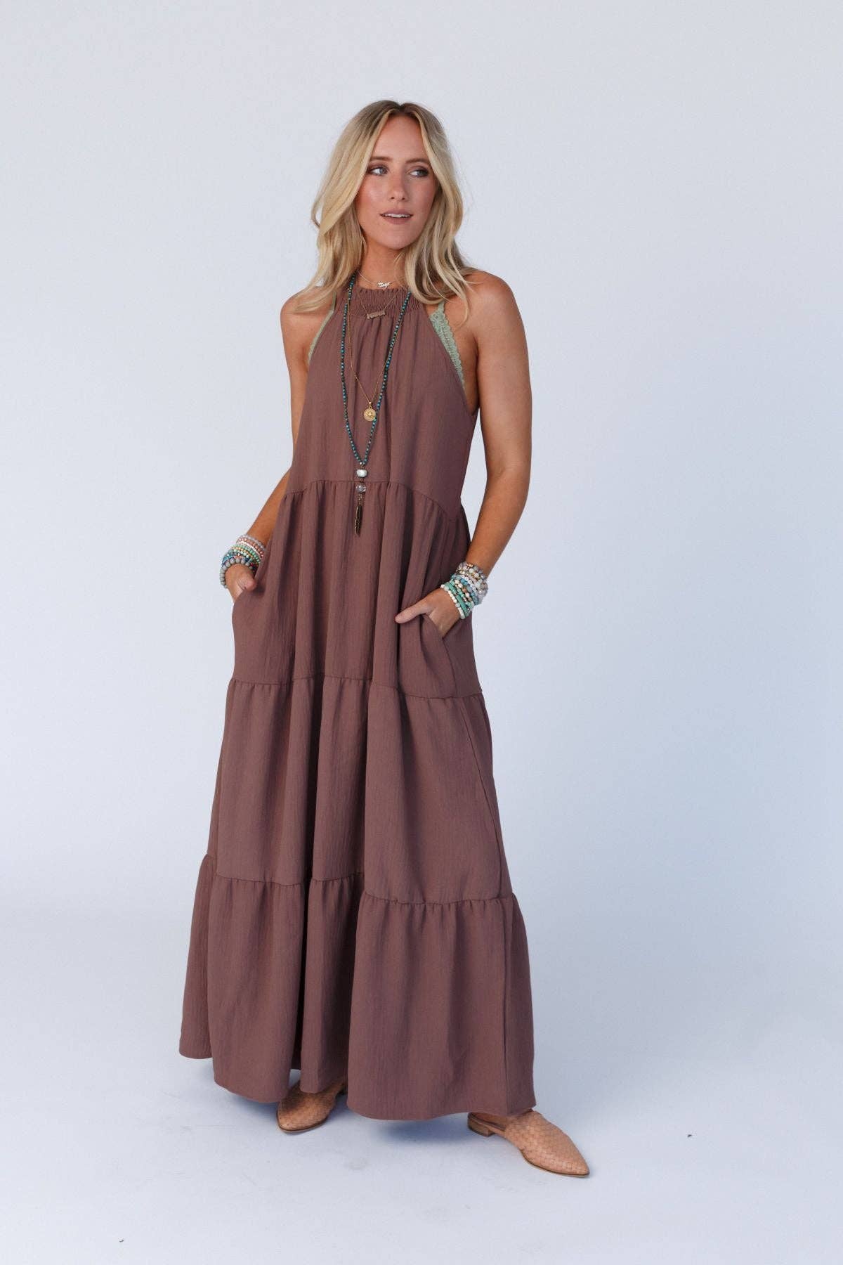 Scarlett Baby Waffle Tiered Maxi Dress - Mocha