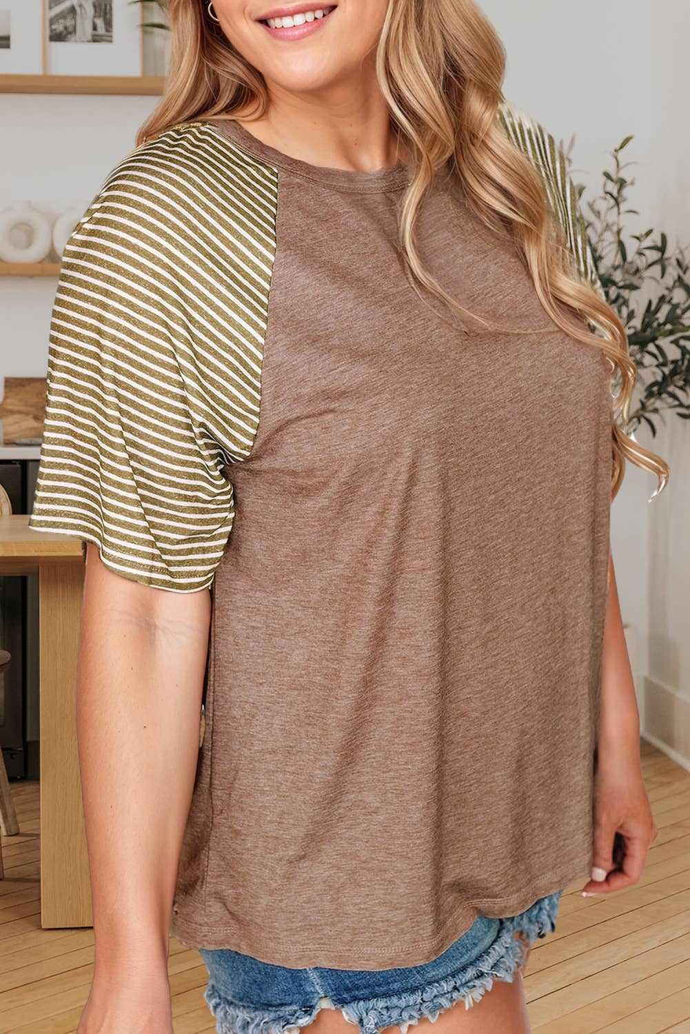 Plus Size Striped Patchwork Top
