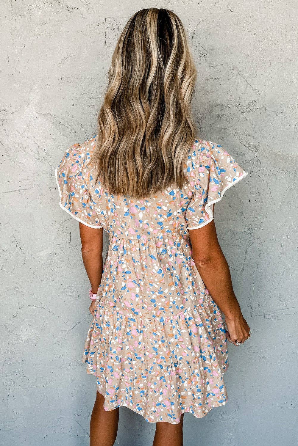 Tier Ruffled Criss Cross V Neck Dress
