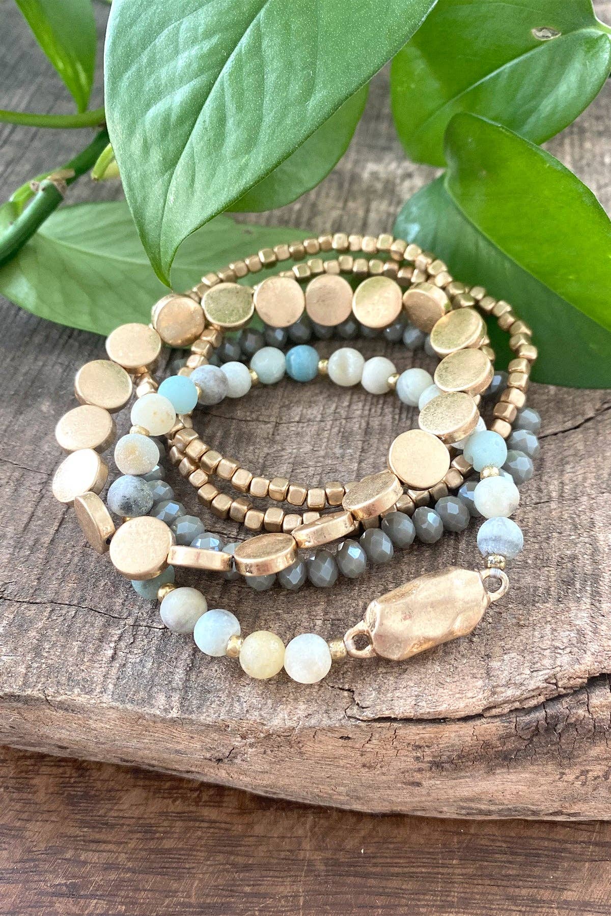 5 piece Boho Beaded Bracelets Stack Amazonite