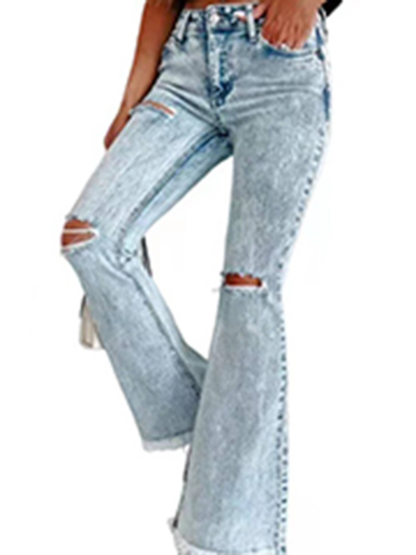 Ragged Washed High Waist Pants