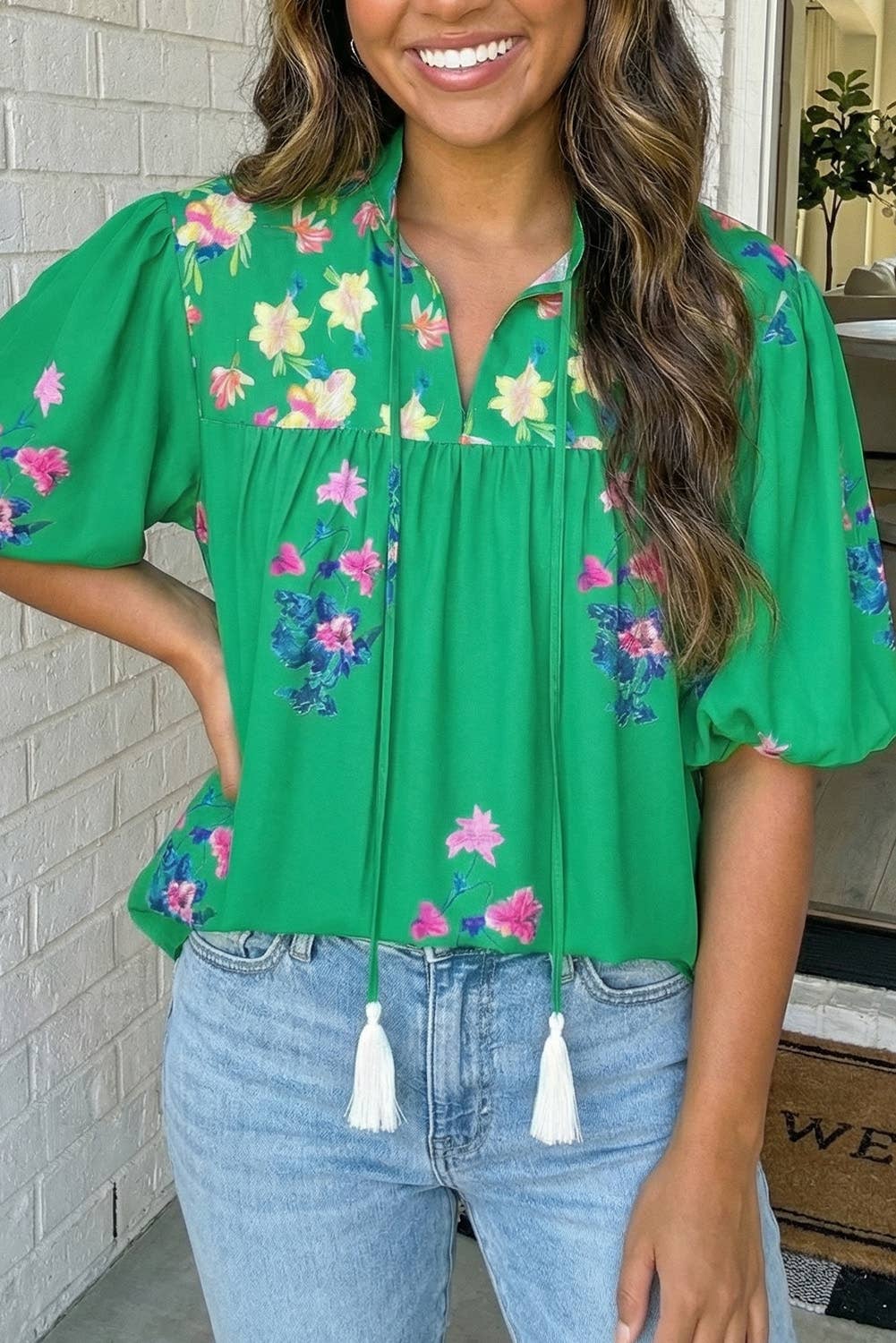 Floral Split Neck Blouse