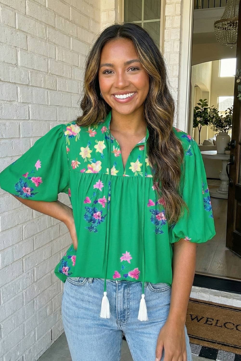 Floral Split Neck Blouse