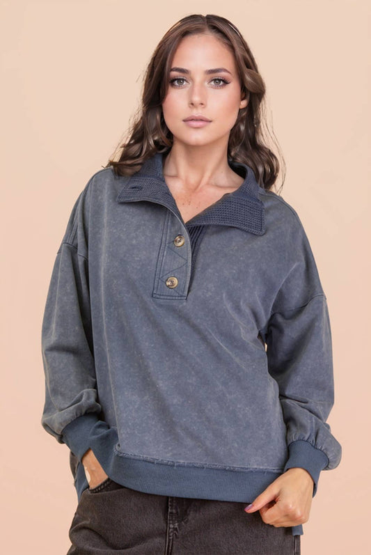 Mock Neck Button Up Sweatshirt