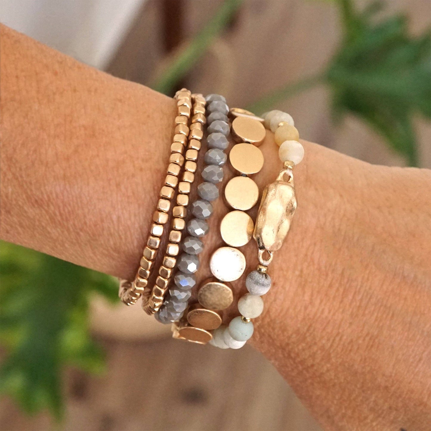 5 piece Boho Beaded Bracelets Stack Amazonite