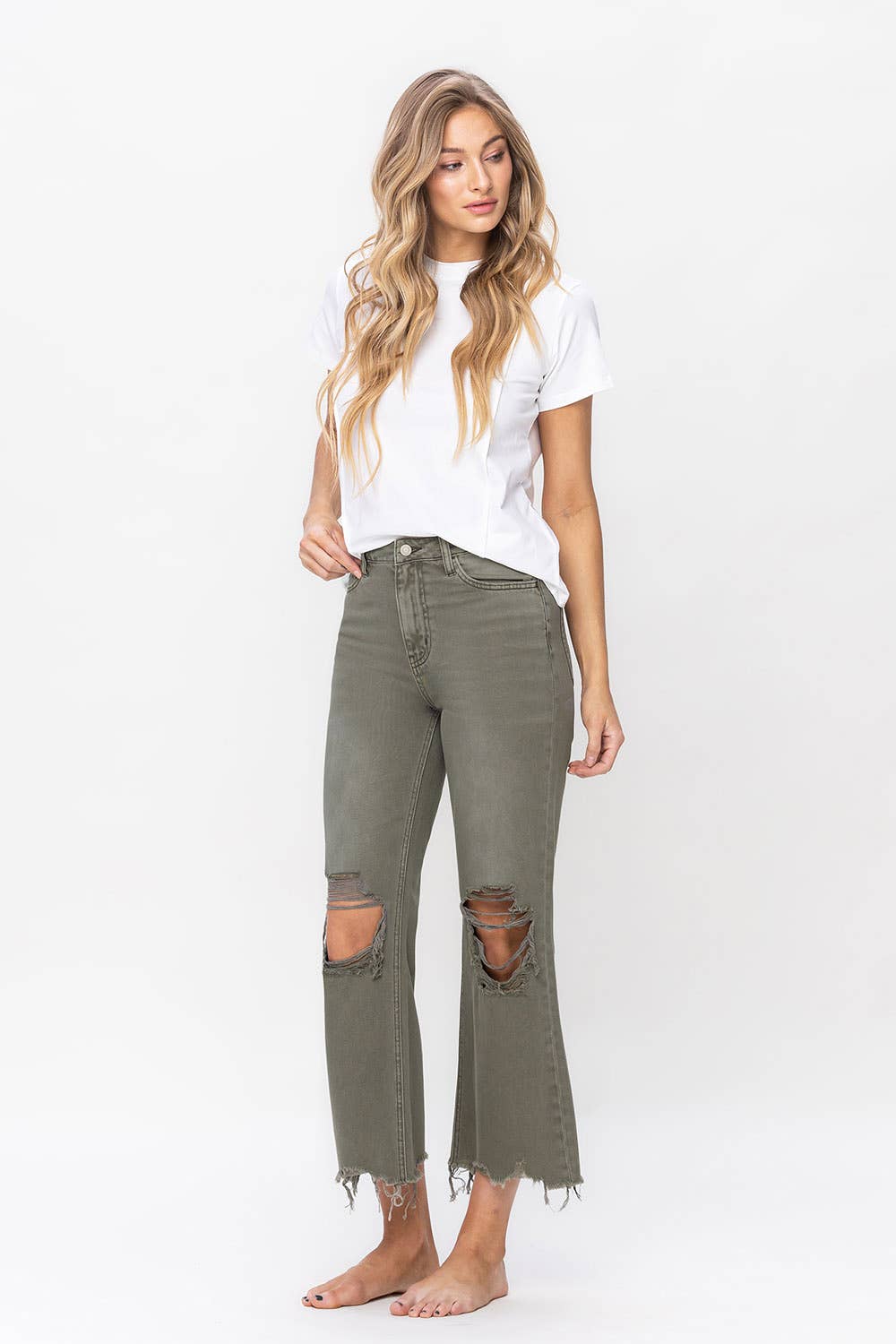 90'S VINTAGE SUPER HIGH RISE CROP FLARE JEANS