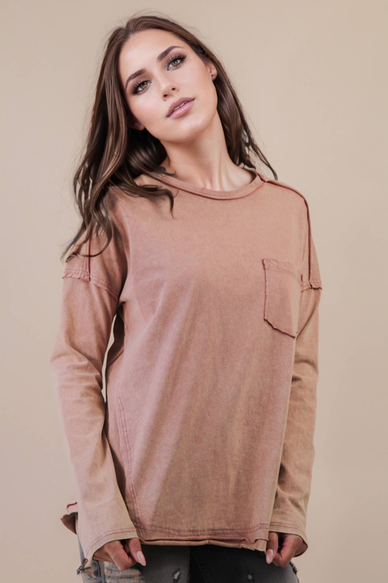 Mineral Washed Casual Knit Top