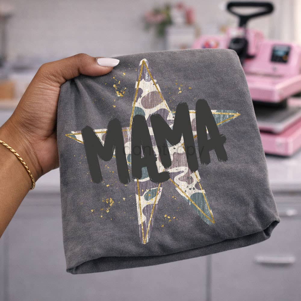 Mama Camo Star DTF Transfer | Distressed Camouflage Star Mom Heat Transfer