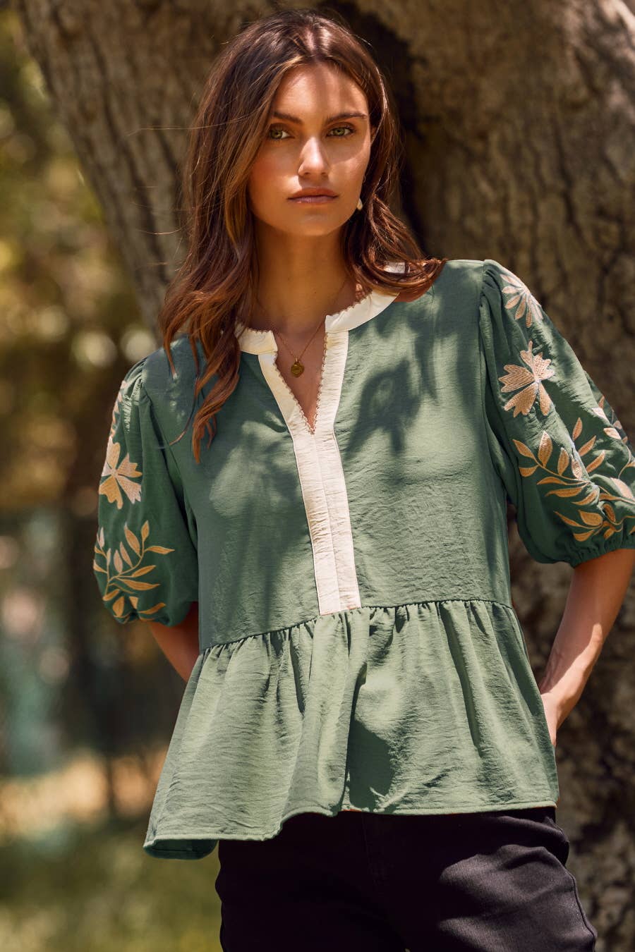 Peplum Floral Sleeve Blouse