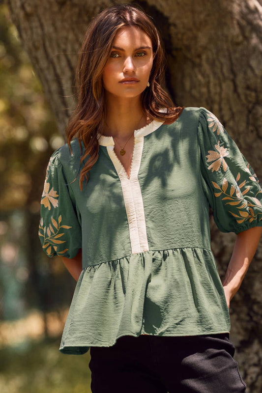 Peplum Floral Sleeve Blouse