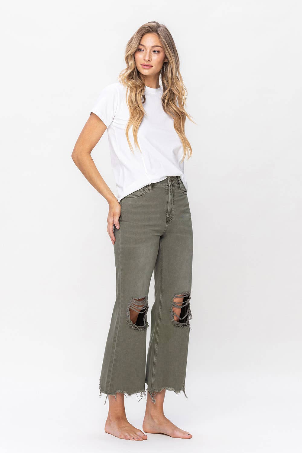 90'S VINTAGE SUPER HIGH RISE CROP FLARE JEANS