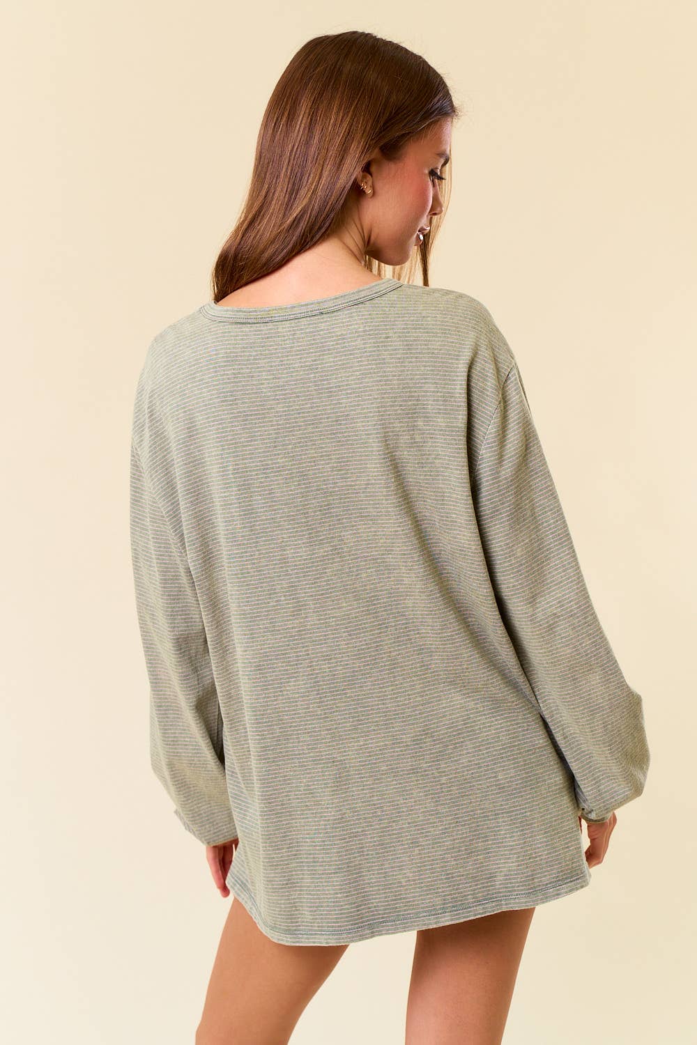 Vintage Washed Stripe Long Sleeve Over-Sized Tee