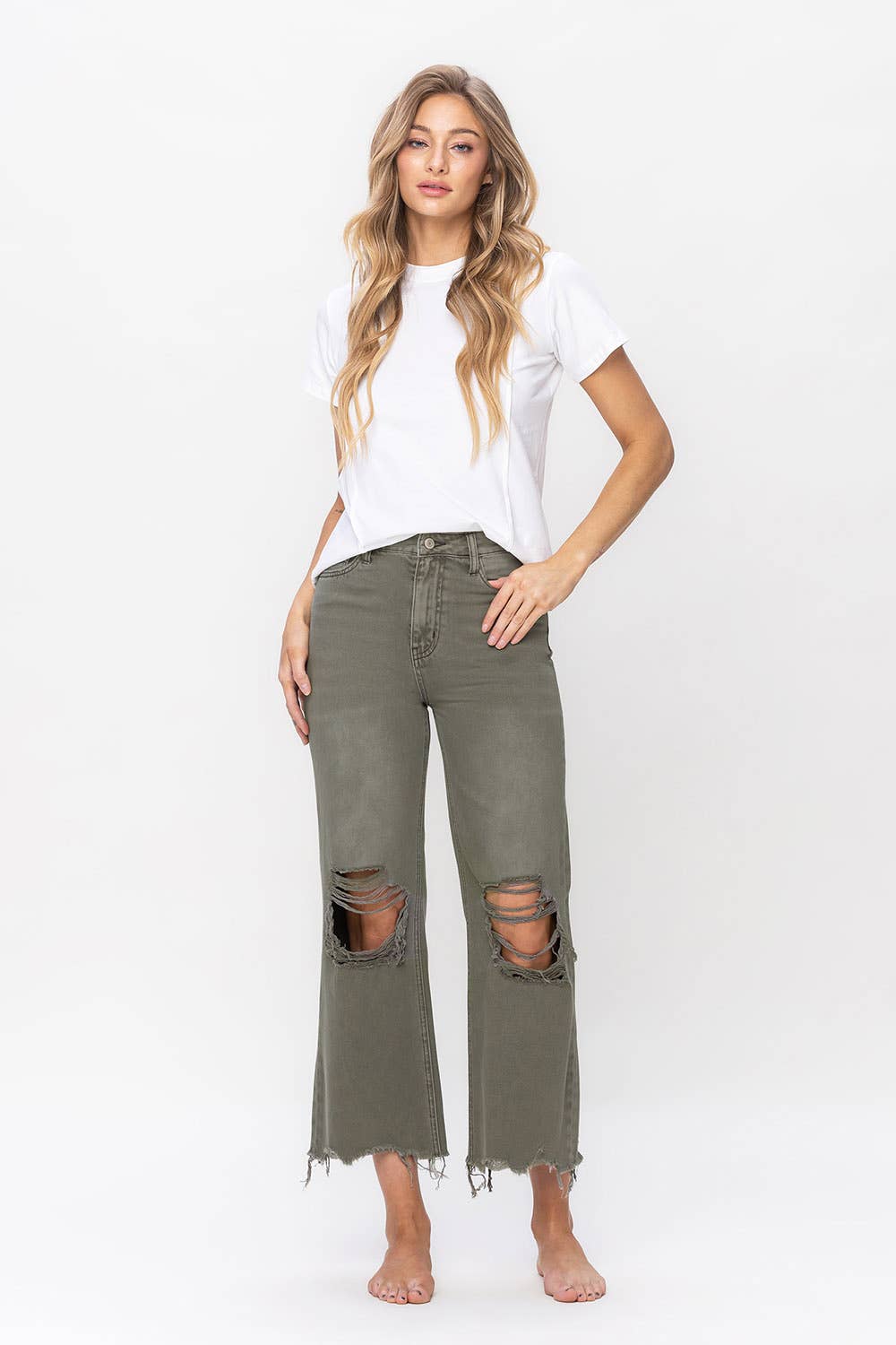 90'S VINTAGE SUPER HIGH RISE CROP FLARE JEANS