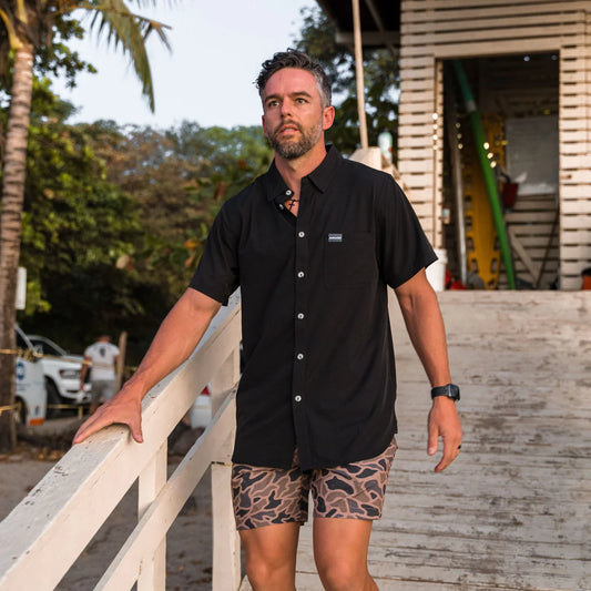 Performance Button Up- Heather Black