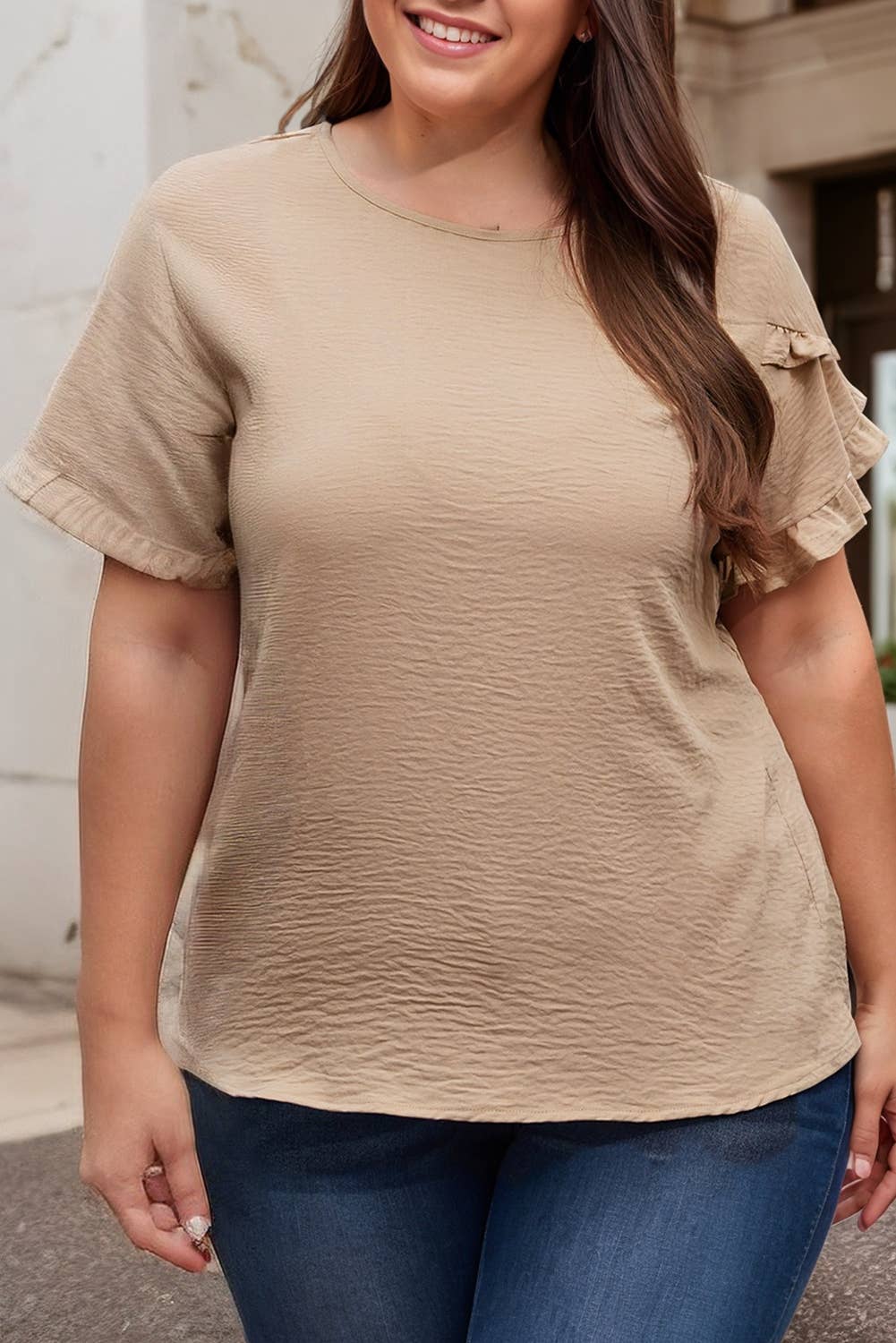 Plus Size Ruffled Sleeve Top