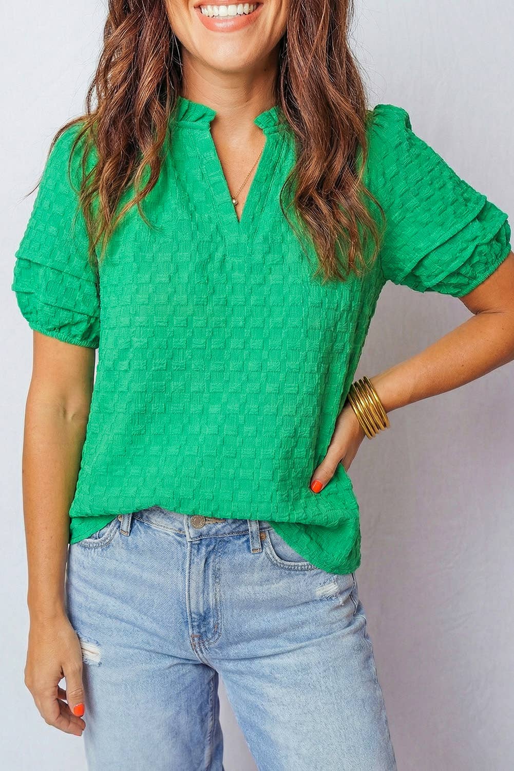 Puff Sleeve V Neck Top