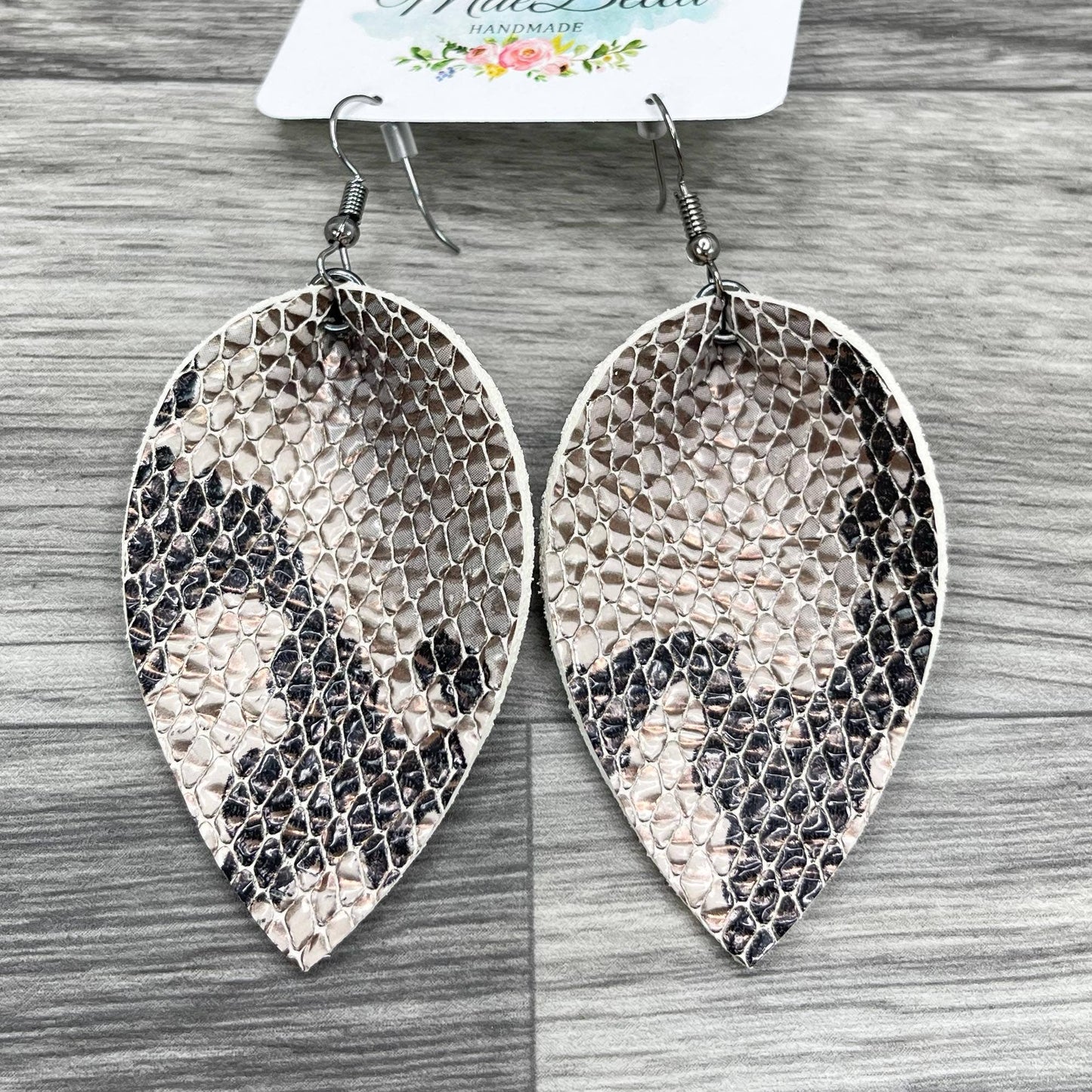 Leather Earrings 2.5" Petal Neutral Shimmer