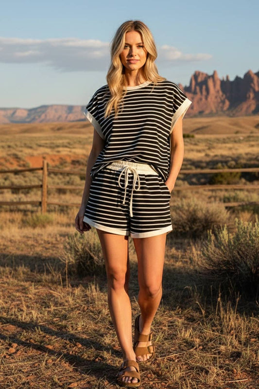 STRIPED TERRY TOP AND SHORT SETS