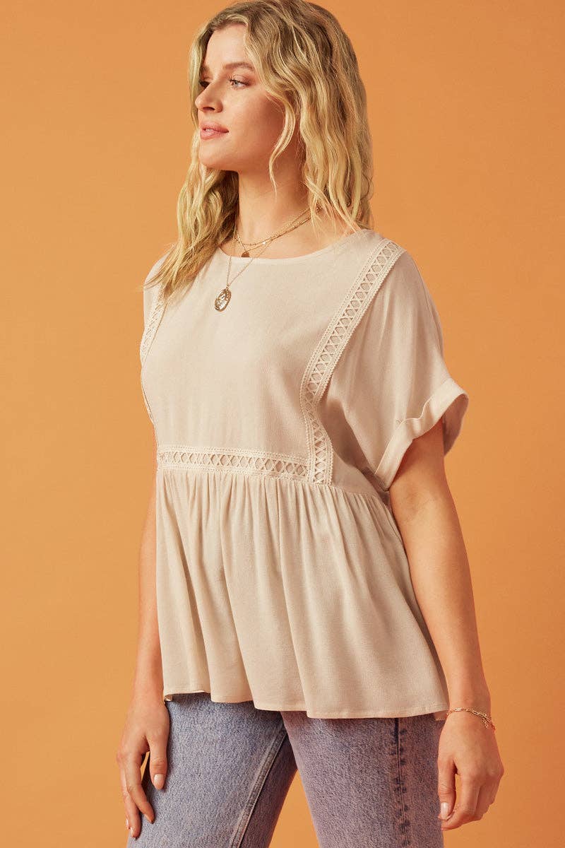 Crochet Trimmed Babydoll Top