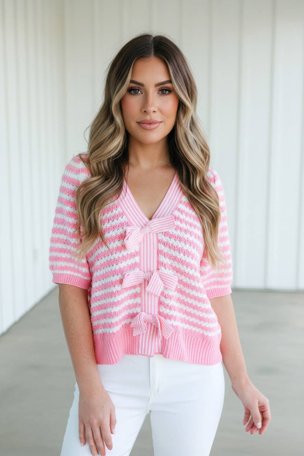 Stripe Knit Bow Sweater
