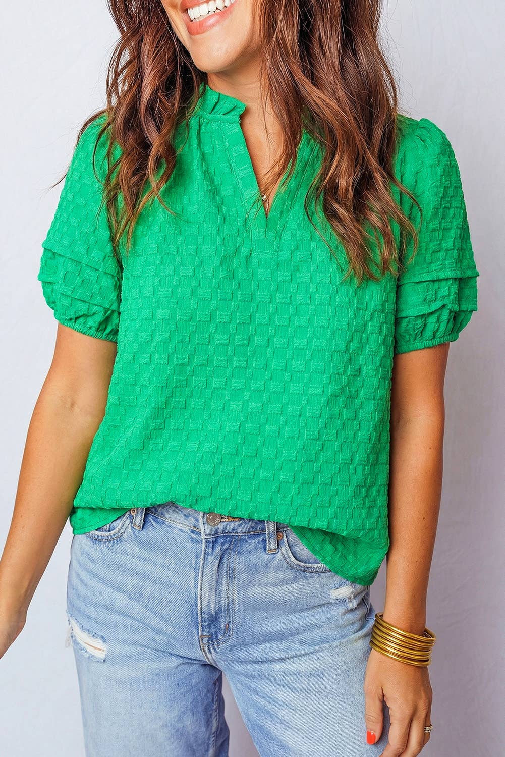 Puff Sleeve V Neck Top