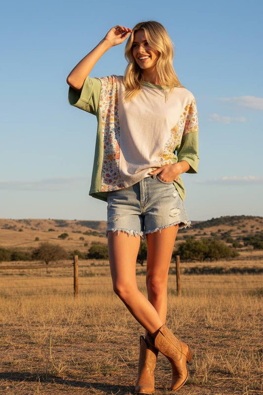 FLORAL PATCHWORK OVERSIZED TEE