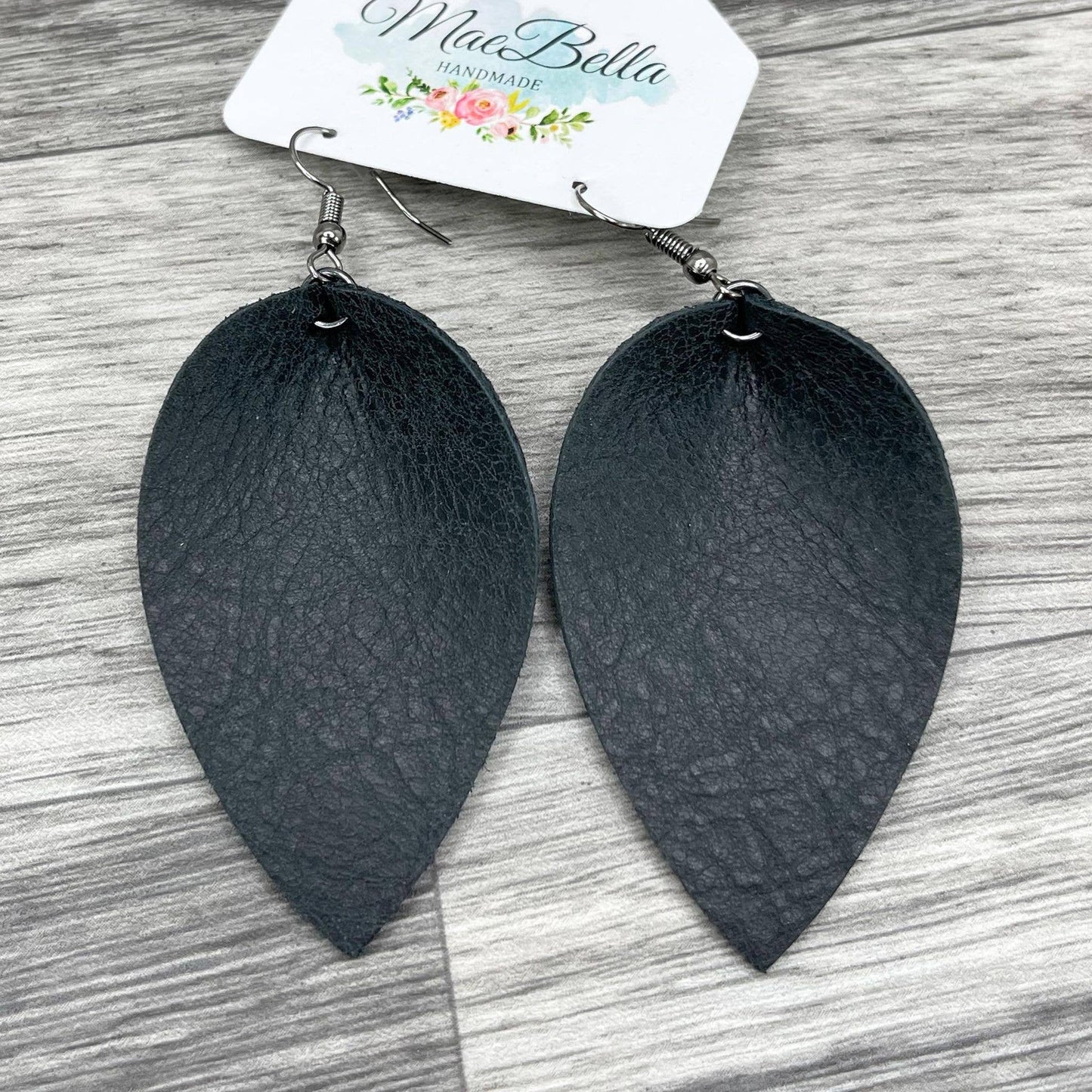 Leather Earrings 2.5" Petal Neutral Shimmer