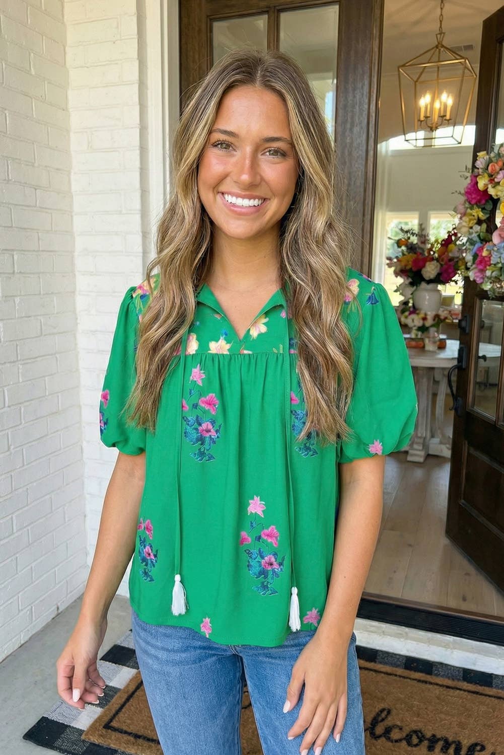 Floral Split Neck Blouse